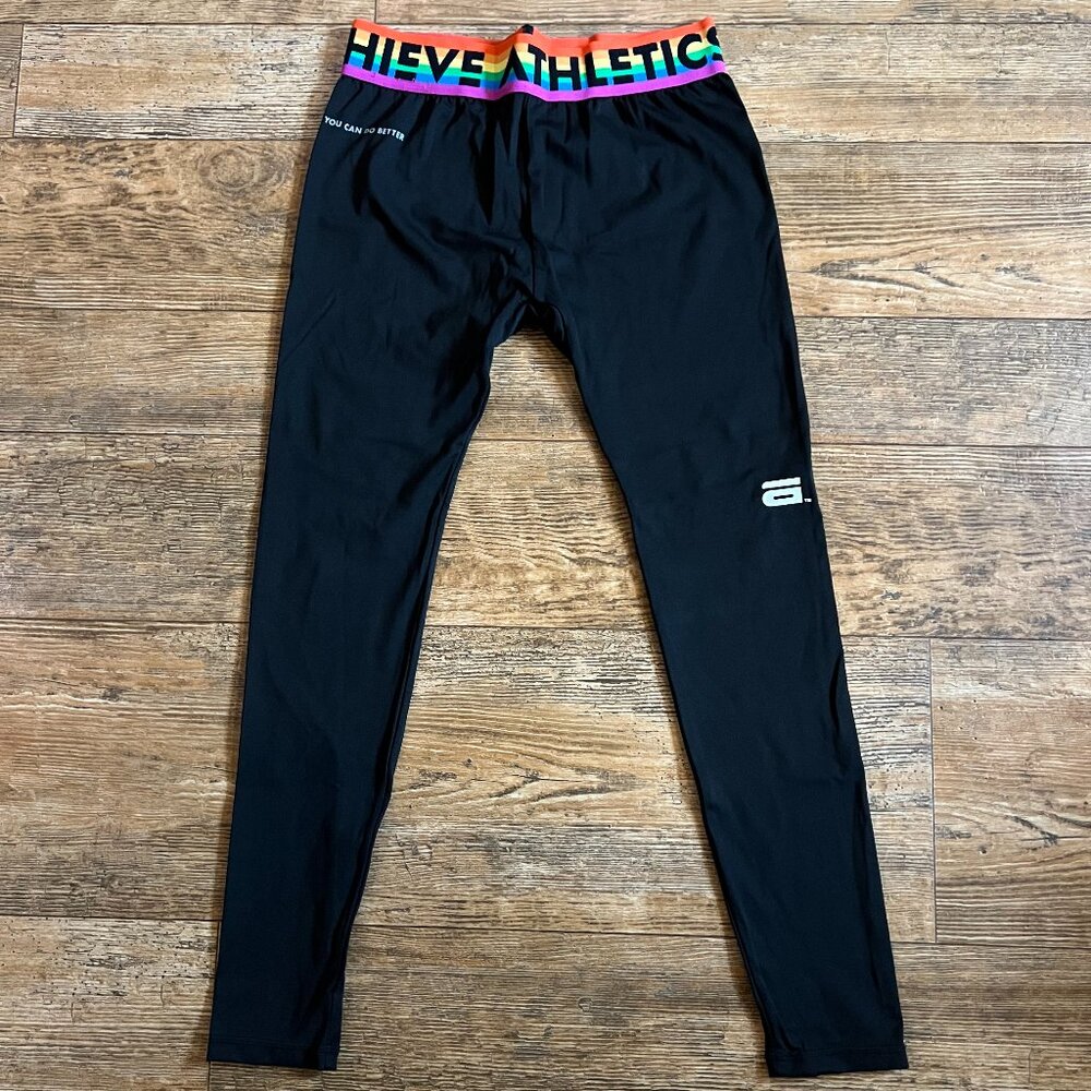 Achieve Athletics You Can Do Better Rainbow Waistband Black Leggings Medium